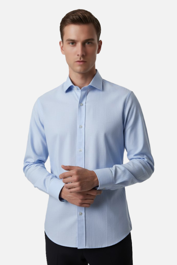 Acik Mavi Slim Fit Italyan Yaka Gomlek