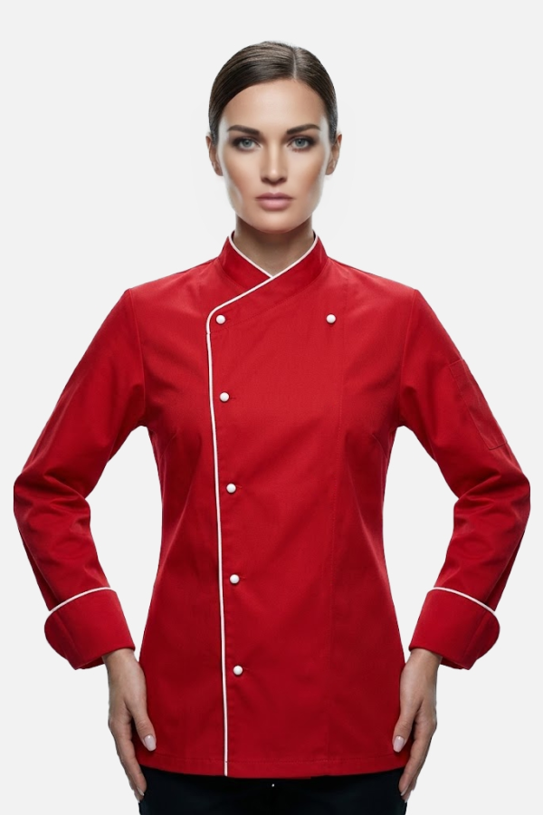 Aşçı Ceketi Kadın Kırmızı Beyaz Biyeli - prs5670