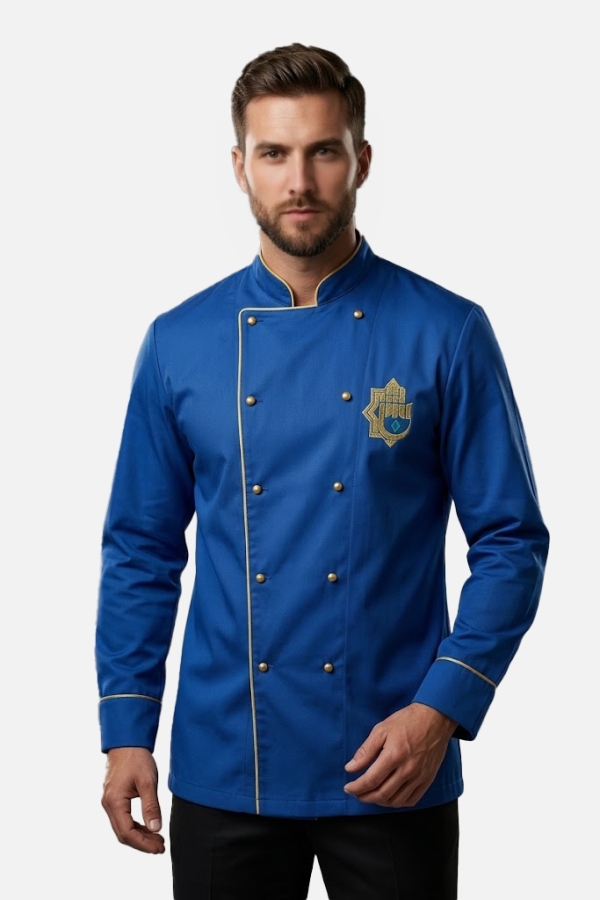 Aşçı Ceketi Saks Mavi Gold Biye Detay - prs5673