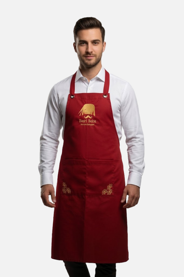 Bordo Restoran Önlüğü Gold Nakışlı