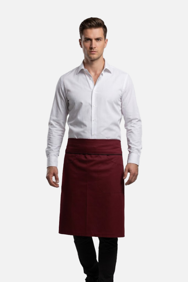 Bordo Servis Önlüğü Sade Kanvas