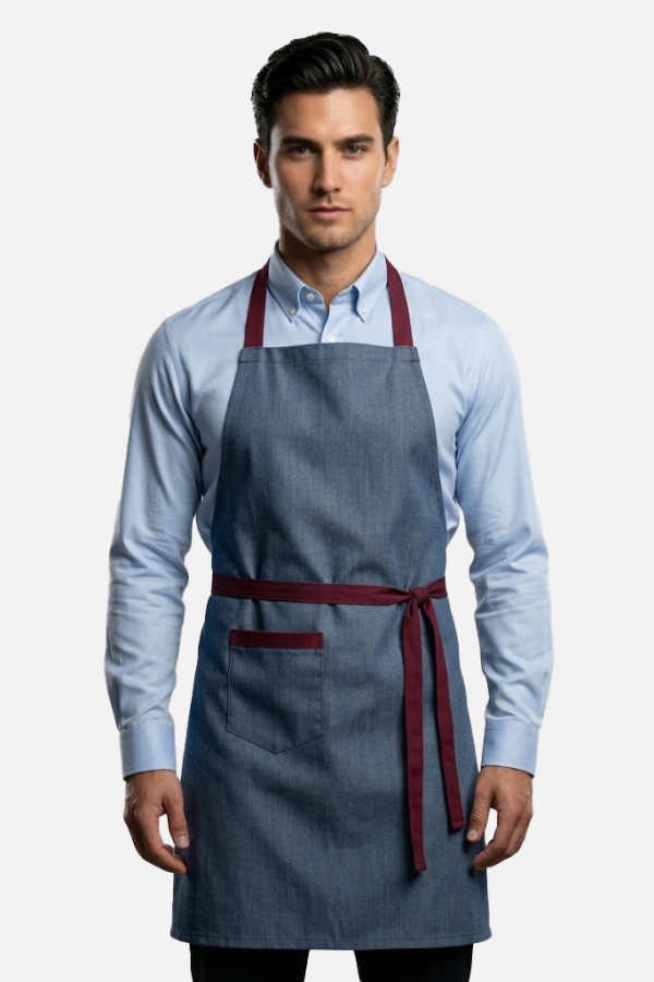 Denim Kot Barista Önlüğü Bordo Detay