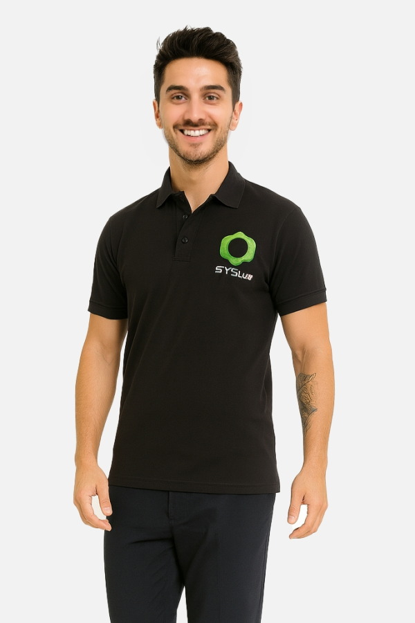 Gömlek Yaka Tişört Siyah Logo Detaylı