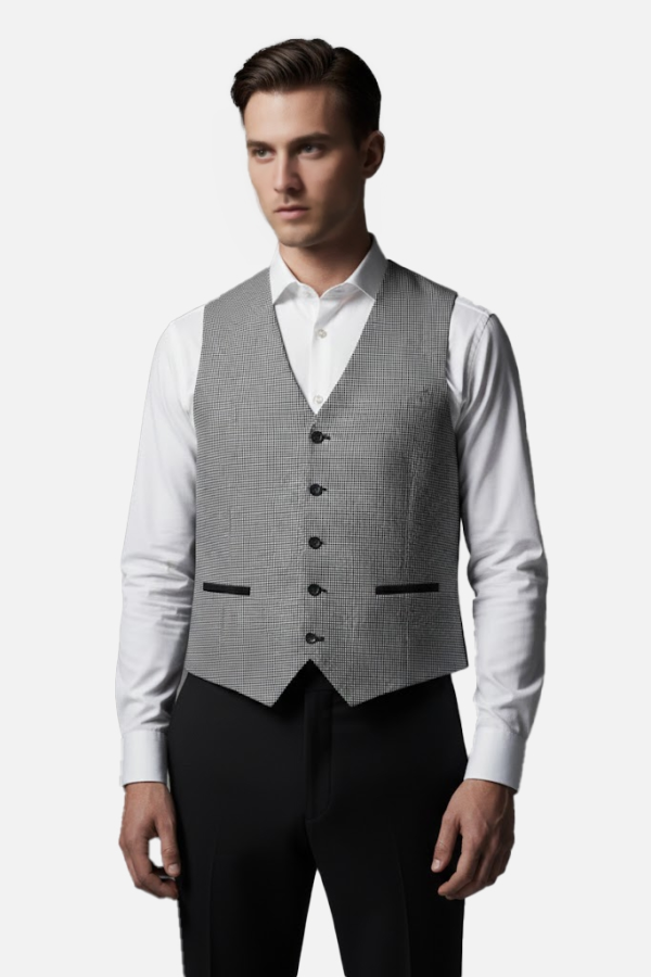 Kazayağı Desenli Garson Yeleği Gri PRS10964
