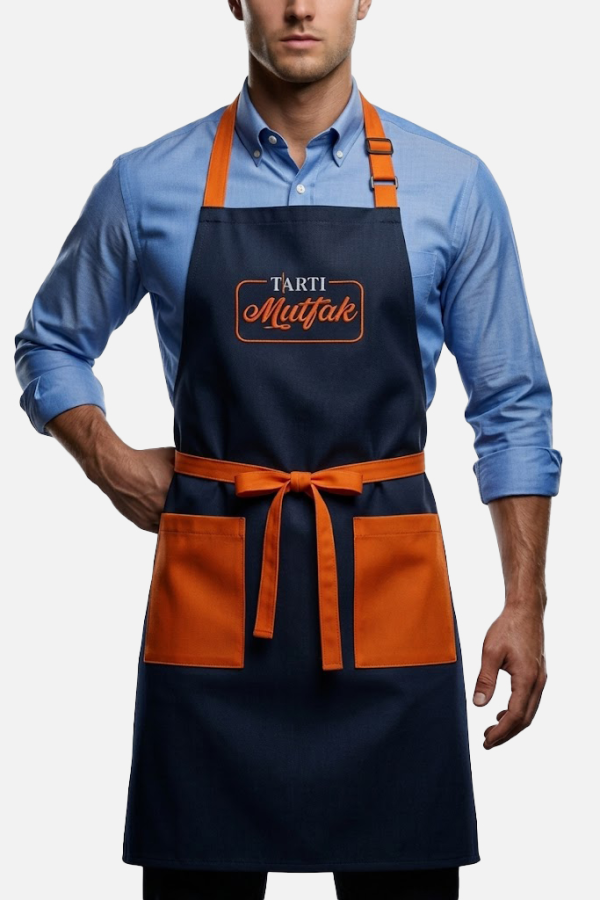 Lacivert Barista Önlüğü Turuncu Cep