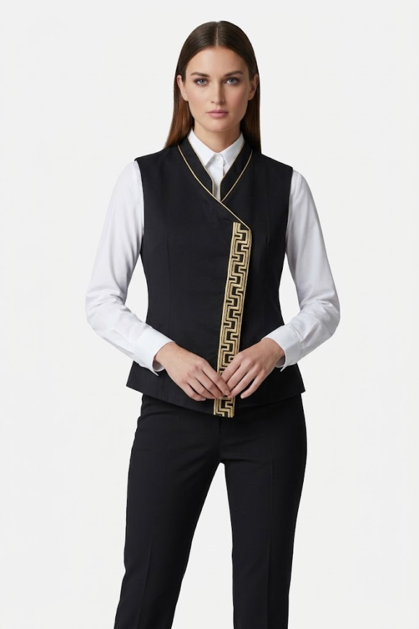 Nakışlı Kadın Garson Yeleği Siyah PRS10984