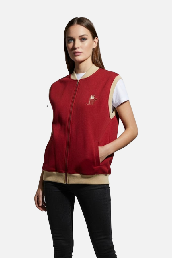 Tam Fermuarlı Kadın Yelek Bordo - prs2915