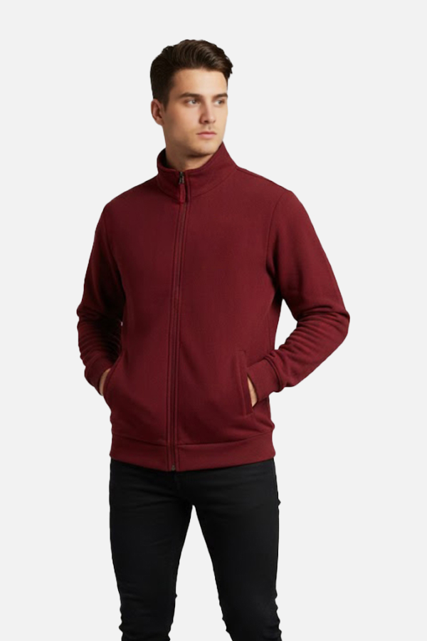 Tam Fermuarlı Sweatshirt Bordo - prs2905