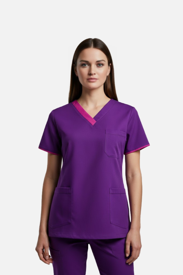 V Yaka Garnili Scrubs Üst Mor PRS18305