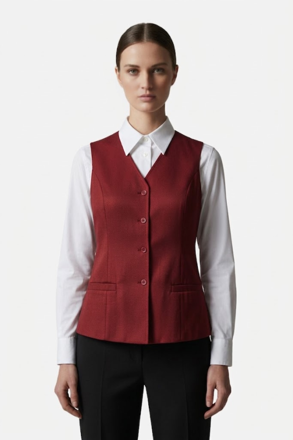 V Yaka Kadın Resepsiyon Yeleği Bordo PRS10961