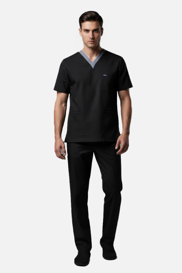 V Yaka Modern Scrubs Takım Siyah PRS17810