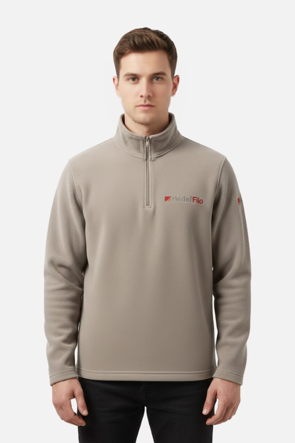 Yarım Fermuar Polar Sweat Bej - prs3525